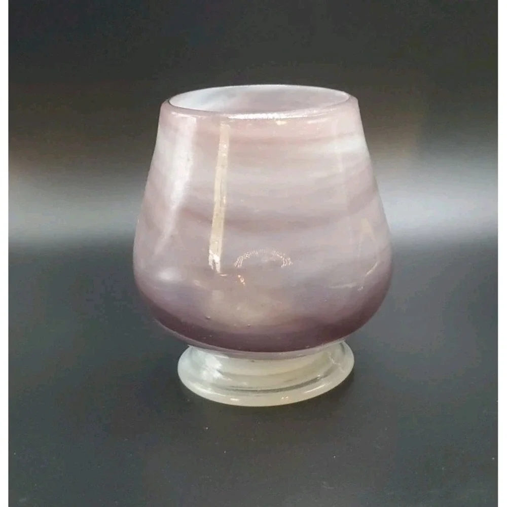 Blown Glass‎ Candle/Votive Holder Purple And Light Gray Swirls 4